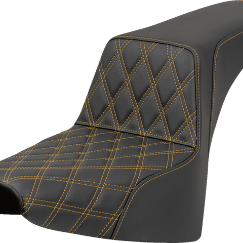 SADDLEMEN Step-Up Seat - Front Lattice Stitch - Gold Stitch - FXST/FXBB '18-'25 818-30-17207