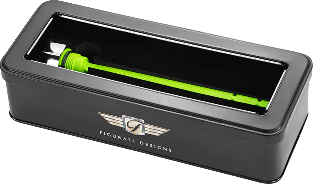 FIGURATI DESIGNS Performance Magnetic Oil Dipstick - Curved - Silver - Indian FD01-MAGDSTS-SM-SS