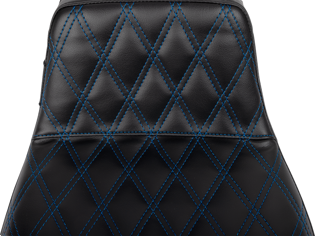 LE PERA Tailwhip Daddy Long Legs Seat for FLH/FLT 2023-2025 by LE PERA - Blue Double Diamond Stitch, Part LV-587DLDD-BE01