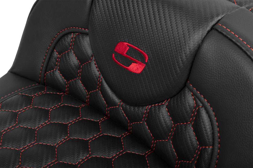 SADDLEMEN Roadsofa* Extended Reach Seat - with Backrest - Honeycomb - Red Stitch - FLTR/FLHX '23-'24 823-07-190B4
