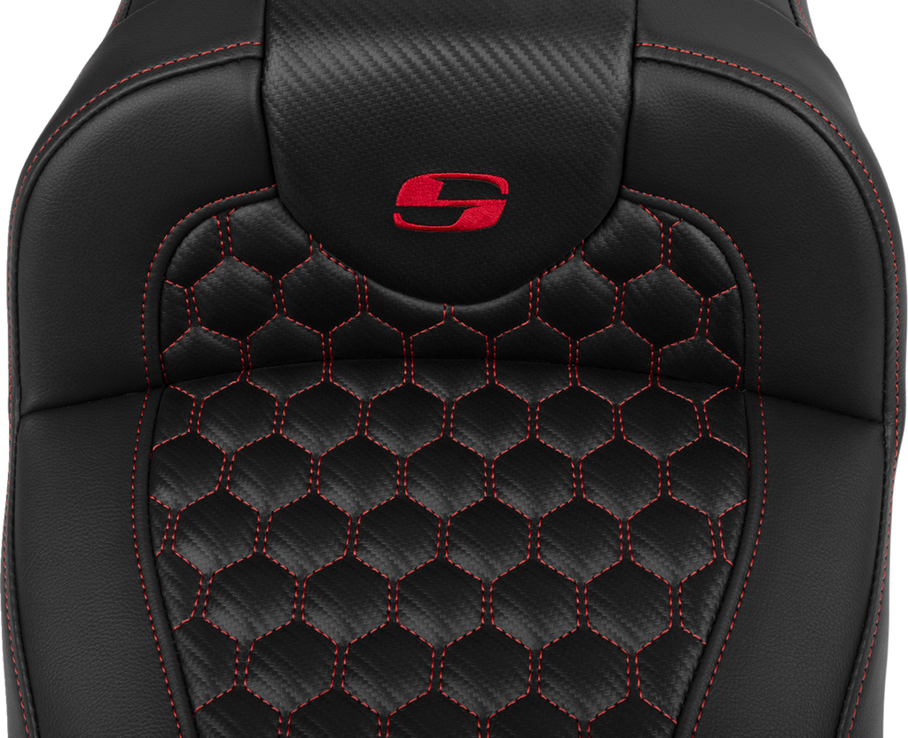 SADDLEMEN Roadsofa* Extended Reach Seat - with Backrest - Honeycomb - Red Stitch - FLTR/FLHX '23-'24 823-07-190B4