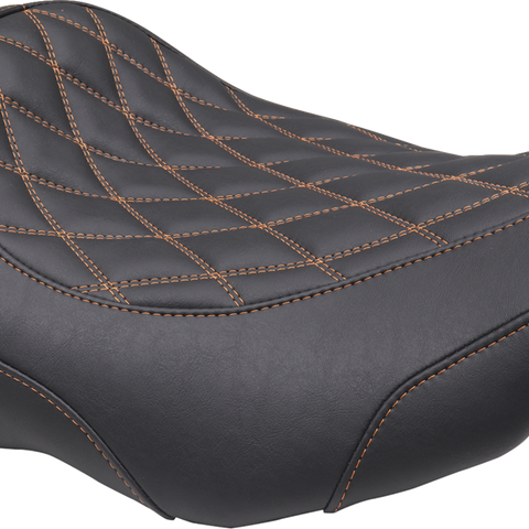 MUSTANG Wide Tripper* Seat - Solo - Dark Brown/Mandarin Orange Stitching - FLT/FLH '23-'25 89503MO
