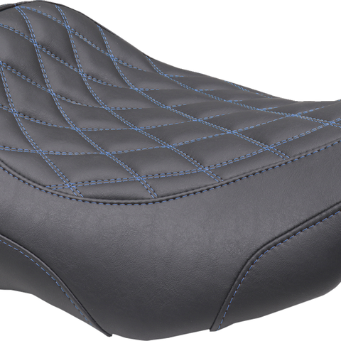 MUSTANG Wide Tripper* Seat - Solo - Dark Brown/Sky Blue Stitching - FLT/FLH '23-'25 89503SB