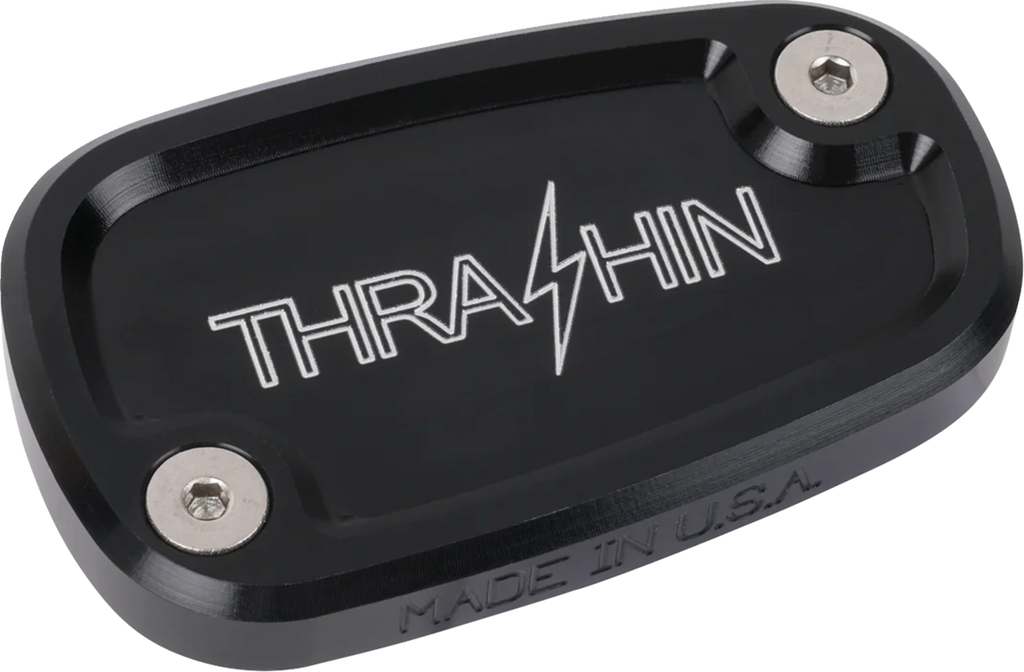 THRASHIN SUPPLY CO. Brake Reservoir Cap - Rear - Black - Twice Cut - '18+ Softail TSC-3177-4