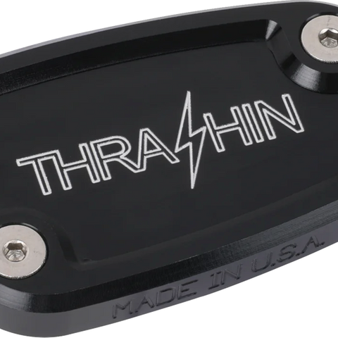 THRASHIN SUPPLY CO. Brake Reservoir Cap - Rear - Black - Twice Cut - '18+ Softail TSC-3177-4