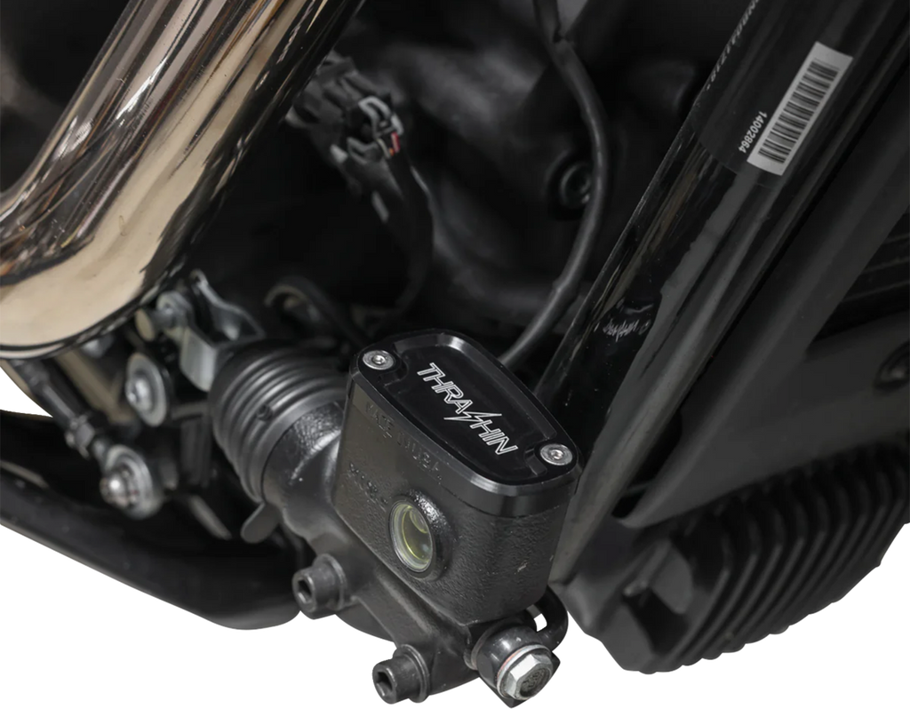 THRASHIN SUPPLY CO. Brake Reservoir Cap - Rear - Black - Twice Cut - '18+ Softail TSC-3177-4