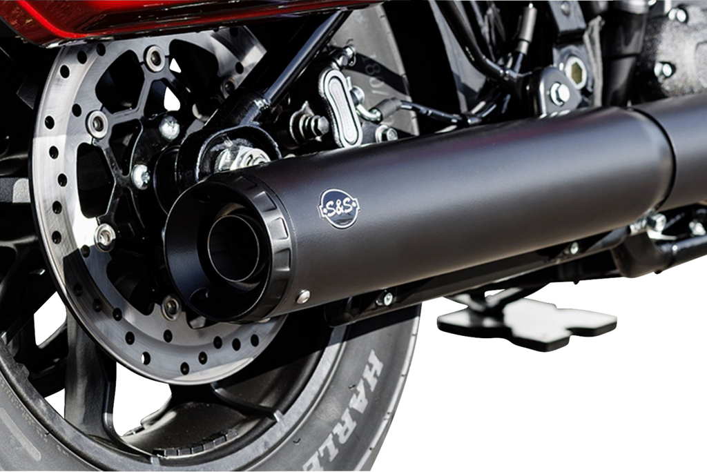S&S CYCLE Grand National Slip-On Muffler 50 State - 4 inch Black for M8 Softail (Part #550-1159)