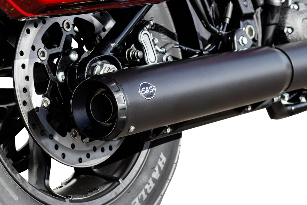 S&S CYCLE Grand National Slip-On Muffler 50 State - 4 inch Black for M8 Softail (Part #550-1159)