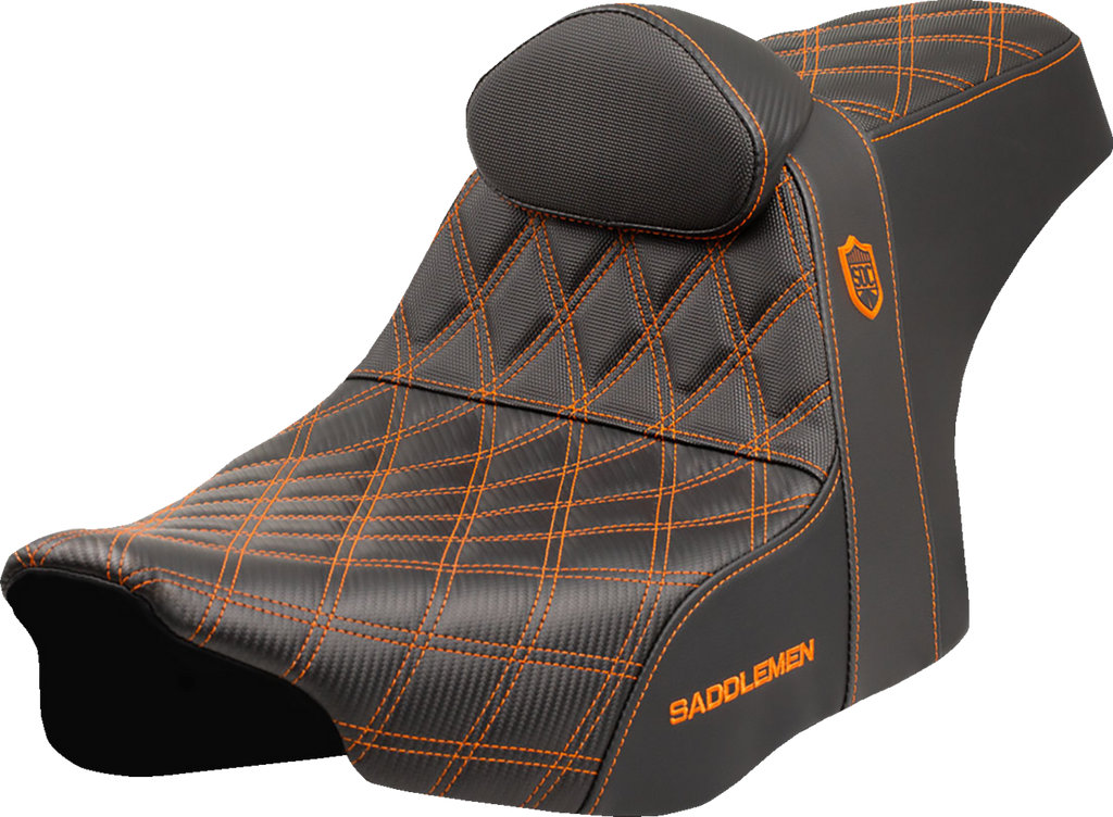 SADDLEMEN Pro Series SDC Performance Seat - Orange Stitching - w/ Backrest - FLT/FLH '23-'25 SC82307DB3