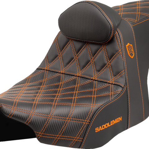 SADDLEMEN Pro Series SDC Performance Seat - Orange Stitching - w/ Backrest - FLT/FLH '23-'25 SC82307DB3