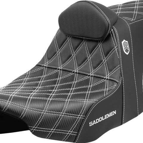 SADDLEMEN Pro Series SDC Performance Seat with Backrest for FLT/FLH 2023-2025 – White Stitching
