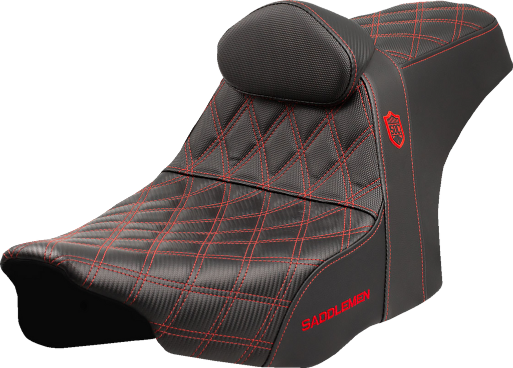 SADDLEMEN Pro Series SDC Performance Seat - Red Stitching - w/ Backrest - FLT/FLH '23-'25 SC82307DB4