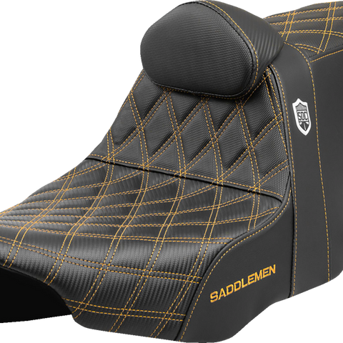 SADDLEMEN Pro Series SDC Performance Seat - Gold Stitching - w/ Backrest - FLT/FLH '23-'25 SC82307DB7