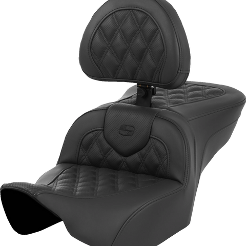 SADDLEMEN Heated Roadsofa™ Seat with Backrest and Lattice Stitch for FLT/FLH 2023-2024 | Part Number 823-07-182C0