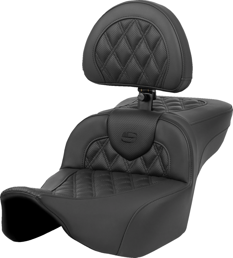 SADDLEMEN Heated RoadSofa* Seat - Extended Reach - Lattice Stitch - w/ Backrest - FLT/FLH *23-*24 823-07-184C0