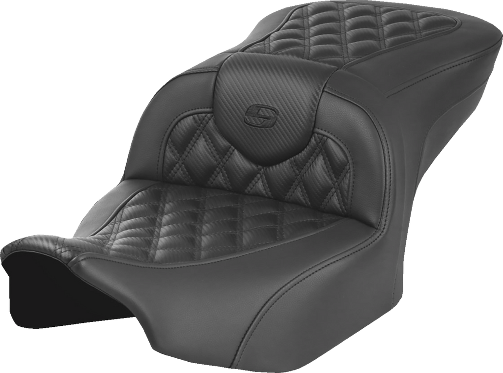 SADDLEMEN Heated Roadsofa* Seat - Carbon Fiber - Lattice Stitch - w/o Backrest - FLT/FLH '23-'24 823-07-206A0