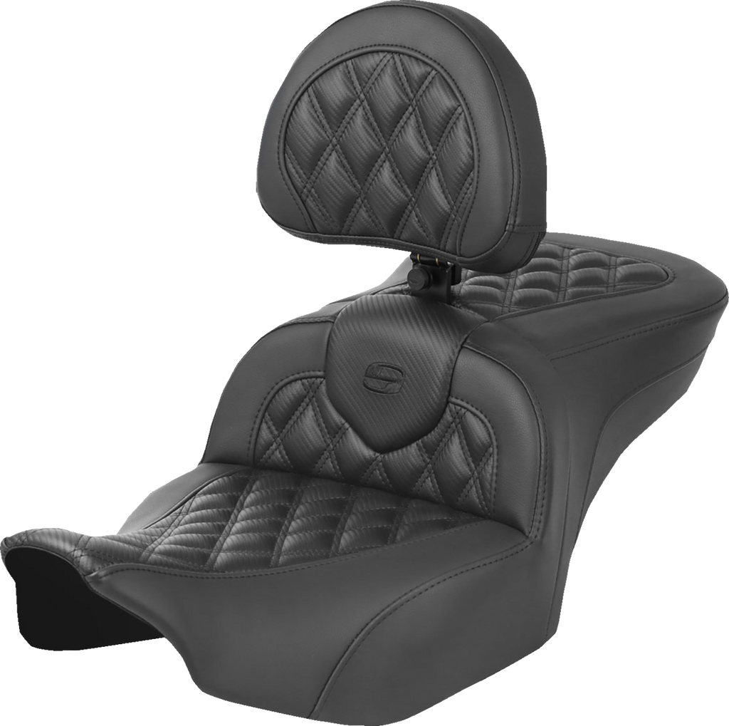 SADDLEMEN Heated Roadsofa™ Seat with Backrest for FLT/FLH 2023-2024, Carbon Fiber Finish - Part #823-07-206C0