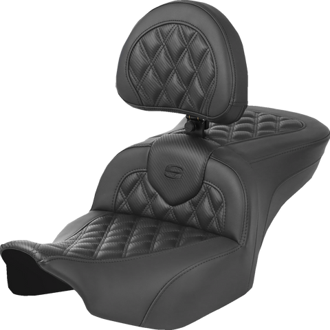 SADDLEMEN Heated Roadsofa™ Seat with Backrest for FLT/FLH 2023-2024, Carbon Fiber Finish - Part #823-07-206C0