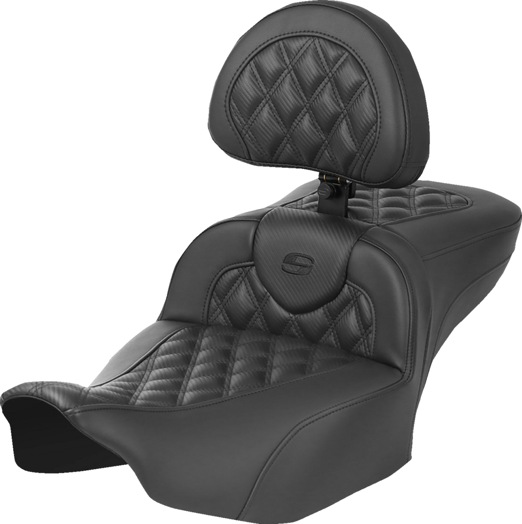 SADDLEMEN Heated RoadSofa* Seat - Exended Reach - Lattice Stitch - w/ Backrest - FLT/FLH *23-*24 823-07-207C0