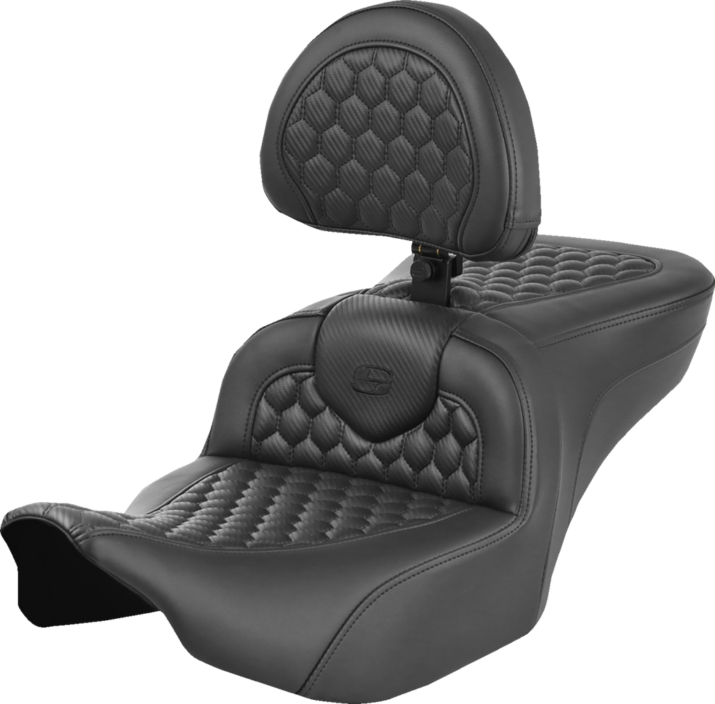 SADDLEMEN Heated RoadSofa™ Seat with Backrest for FLH/FLT 2023-2024 – Honeycomb Stitch, Model 823-07-189C0