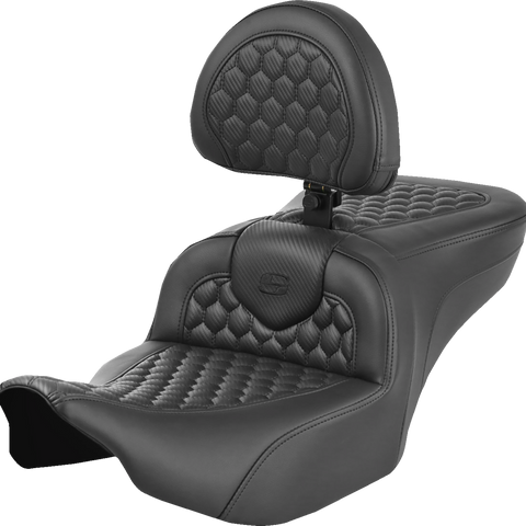 SADDLEMEN Heated RoadSofa™ Seat with Backrest for FLH/FLT 2023-2024 – Honeycomb Stitch, Model 823-07-189C0