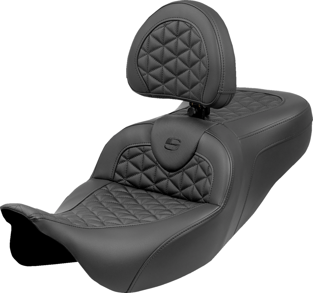 SADDLEMEN RoadSofa* Tri Gripper Seat - Extended Reach - w/ Backrest - FLH/FLT '08-'25 808-07B-211B0