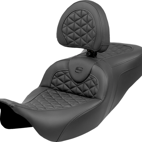 SADDLEMEN RoadSofa™ Tri Gripper Seat with Extended Reach and Backrest for FLH/FLT 2008-2025 – Part 808-07B-211B0