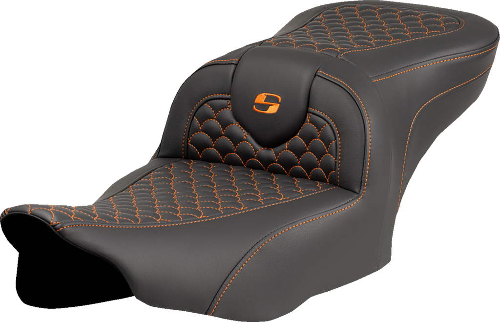 SADDLEMEN Roadsofa™ Seat with Dragon Scale Stitch - Orange Stitch for FLTR/FLHX 2023-2024, Part 823-07-20803