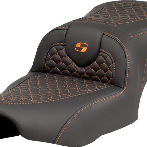 SADDLEMEN Roadsofa™ Seat with Dragon Scale Stitch - Orange Stitch for FLTR/FLHX 2023-2024, Part 823-07-20803