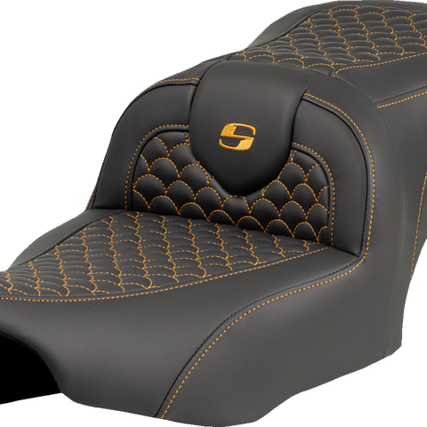 SADDLEMEN Roadsofa* Seat - Dragon Scale Stitch - Gold Stitch - w/o Backrest - FLTR/FLHX '23-'24 823-07-20807