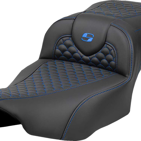 SADDLEMEN Roadsofa* Extended Reach Seat - Dragon Scale Stitch - Blue Stitch-w/o Backrest - FLTR/FLHX '23-'24 823-07-20901