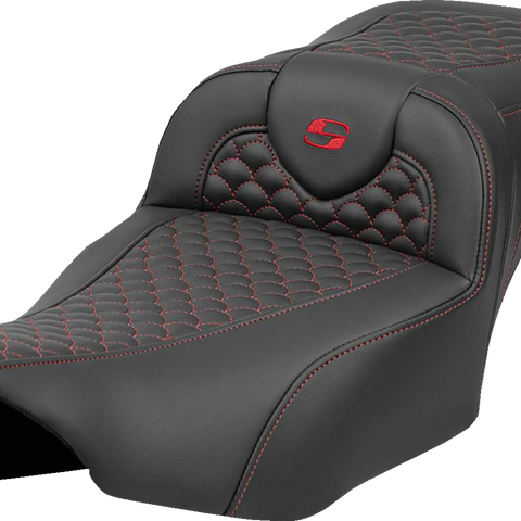 SADDLEMEN Roadsofa* Extended Reach Seat - Dragon Scale Stitch - Red Stitch - w/o Backrest - FLTR/FLHX '23-'24 823-07-20904