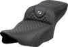 SADDLEMEN Roadsofa™ Extended Reach Seat with Dragon Scale Stitch for FLT/FLH 2023-2024 - Silver Stitch Part 823-07-20905