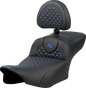 SADDLEMEN Roadsofa* Extended Reach Seat - Dragon Scale Stitch - Blue Stitch - w/ Backrest - FLTR/FLHX '23-'24 823-07-209B1
