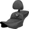 SADDLEMEN Roadsofa™ Extended Reach Seat with Backrest for FLTR/FLHX 2023-2024 - White Dragon Scale Stitch