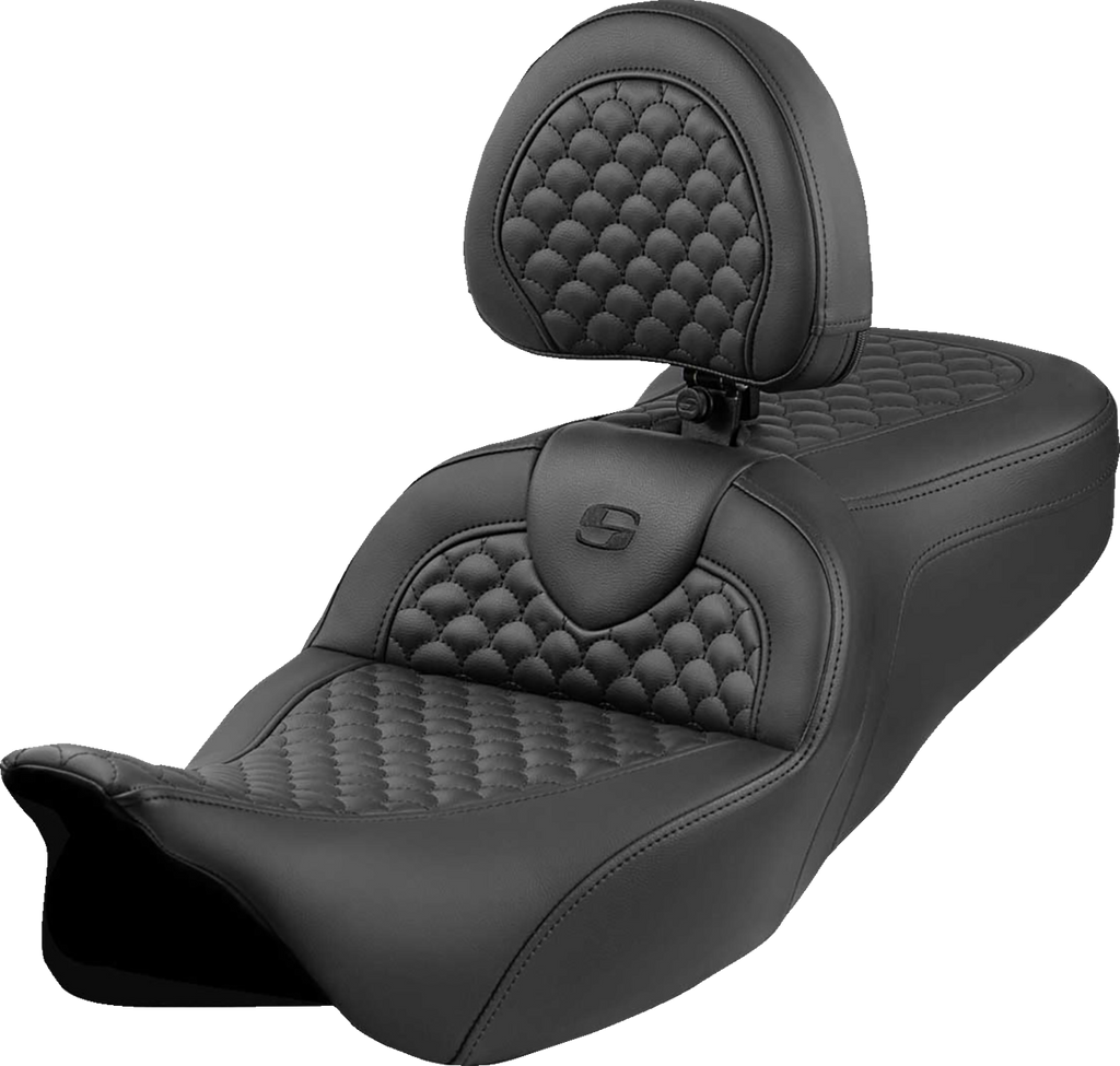 SADDLEMEN Roadsofa* Seat - Dragon Scale Stitch - Black Stitch - w/ Backrest - FLH/FLT '08-'24 808-07B-208B0
