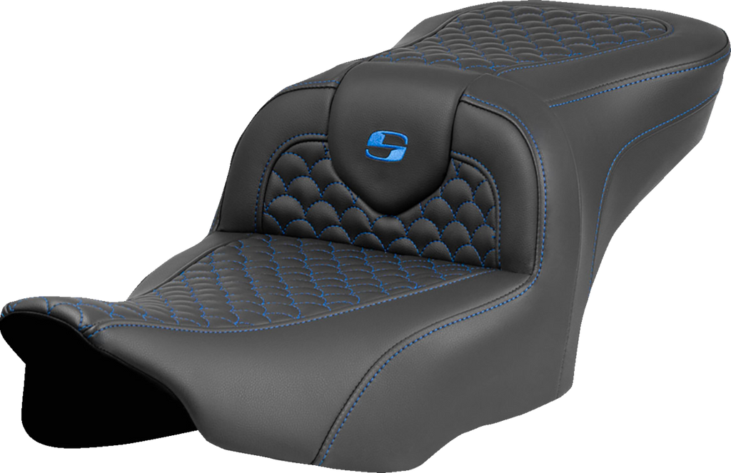 SADDLEMEN Roadsofa* Seat - Dragon Scale Stitch - Blue Stitch - w/o Backrest - FLTR/FLHX '23-'24 823-07-20801