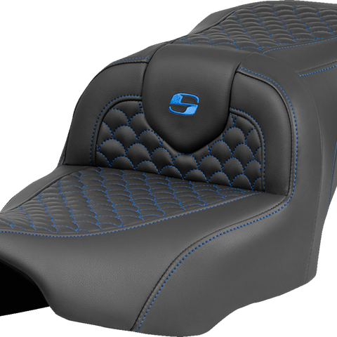 SADDLEMEN Roadsofa* Seat - Dragon Scale Stitch - Blue Stitch - w/o Backrest - FLTR/FLHX '23-'24 823-07-20801