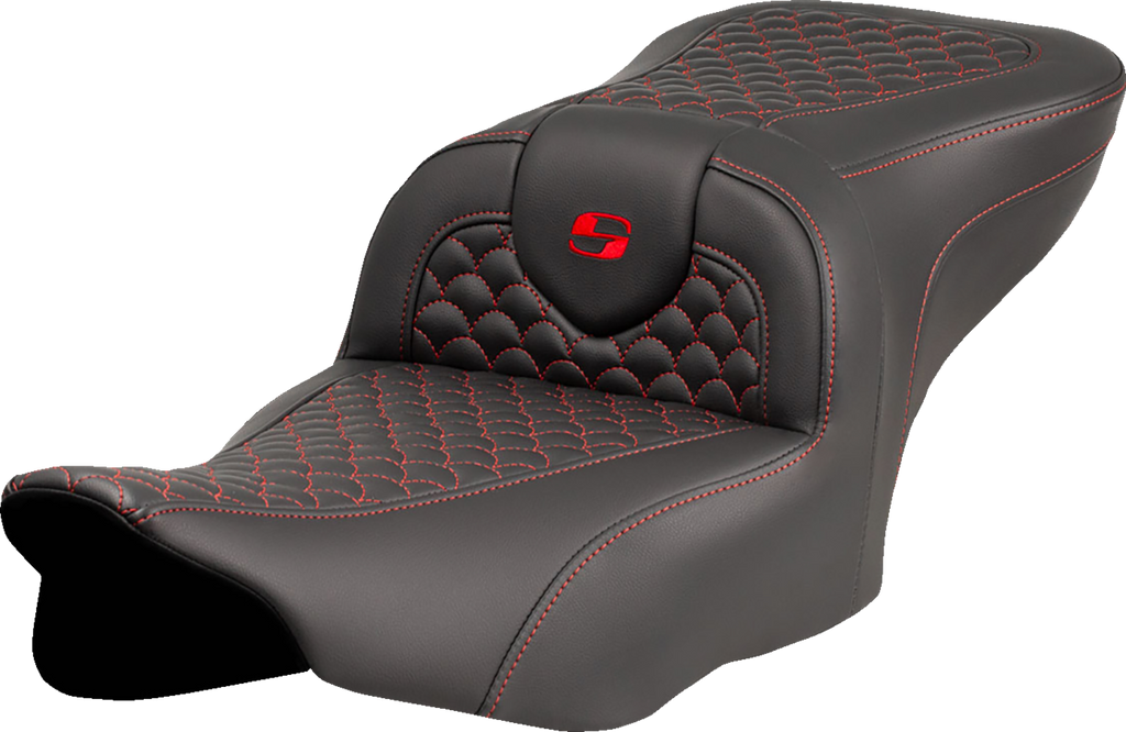 SADDLEMEN Roadsofa* Seat - Dragon Scale Stitch - Red Stitch - w/o Backrest - FLTR/FLHX '23-'24 823-07-20804