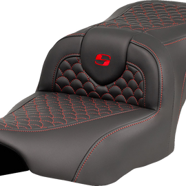 SADDLEMEN Roadsofa* Seat - Dragon Scale Stitch - Red Stitch - w/o Backrest - FLTR/FLHX '23-'24 823-07-20804