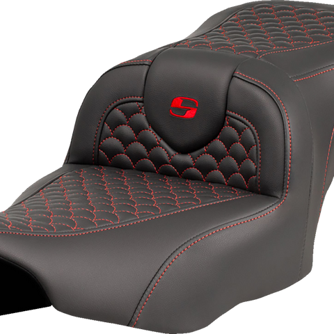 SADDLEMEN Roadsofa* Seat - Dragon Scale Stitch - Red Stitch - w/o Backrest - FLTR/FLHX '23-'24 823-07-20804