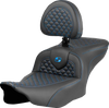 SADDLEMEN Roadsofa* Seat - Dragon Scale Stitch - Blue Stitch - w/ Backrest - FLTR/FLHX '23-'24 823-07-208B1