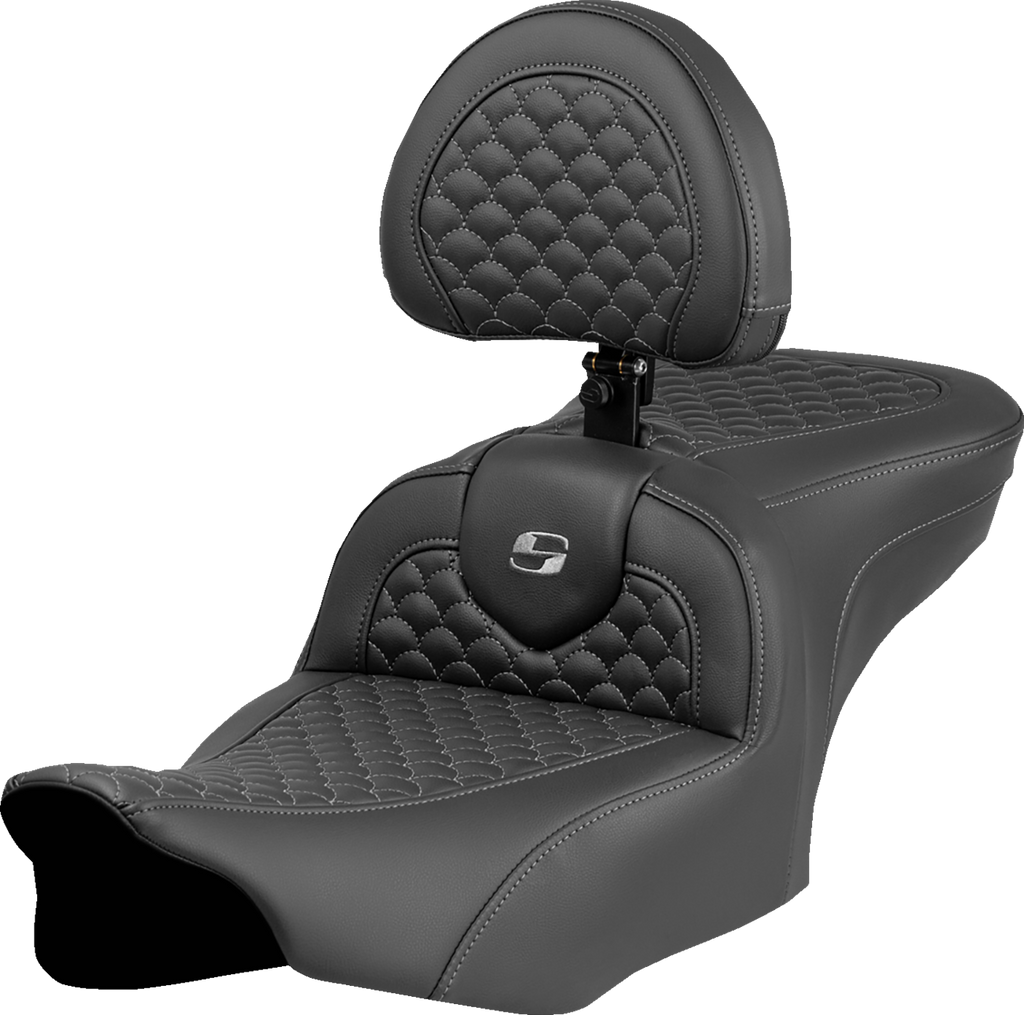SADDLEMEN Roadsofa™ Seat with Backrest for FLTR/FLHX 2023-2024 - Gray Dragon Scale Stitch, Part #823-07-208B2