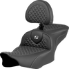 SADDLEMEN Roadsofa™ Seat with Backrest for FLTR/FLHX 2023-2024 - Silver Dragon Scale Stitch, Part 823-07-208B5