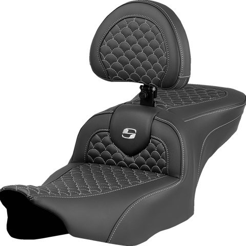 SADDLEMEN Roadsofa™ Seat with Backrest for FLTR/FLHX 2023-2024 - Silver Dragon Scale Stitch, Part 823-07-208B5