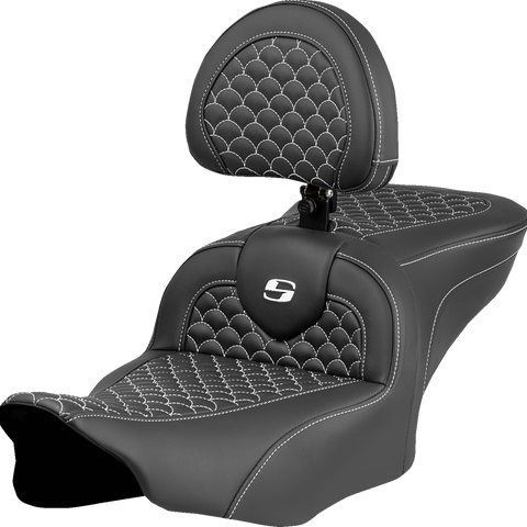 SADDLEMEN Roadsofa* Seat - Dragon Scale Stitch - White Stitch - w/ Backrest - FLTR/FLHX '23-'24 823-07-208B6