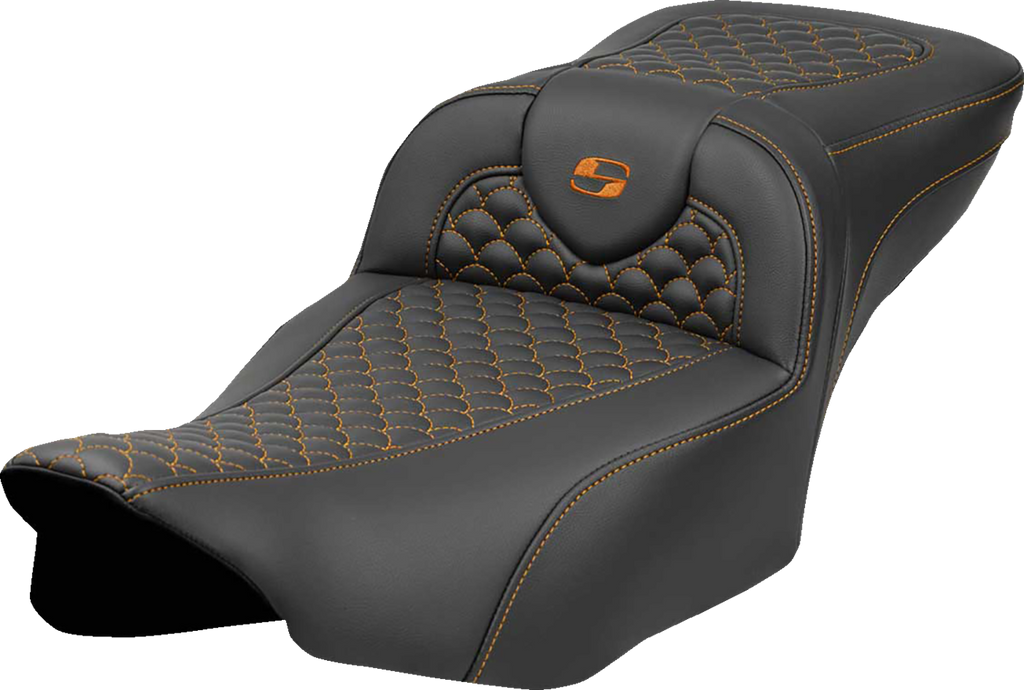 SADDLEMEN Roadsofa™ Extended Reach Seat with Dragon Scale Stitching for FLT/FLH 2023-2024, Part 823-07-20903