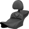 SADDLEMEN Roadsofa* Extended Reach Seat - Dragon Scale Stitch - Dark Gray Stitch - w/ Backrest - FL '23-'24 823-07-209B2