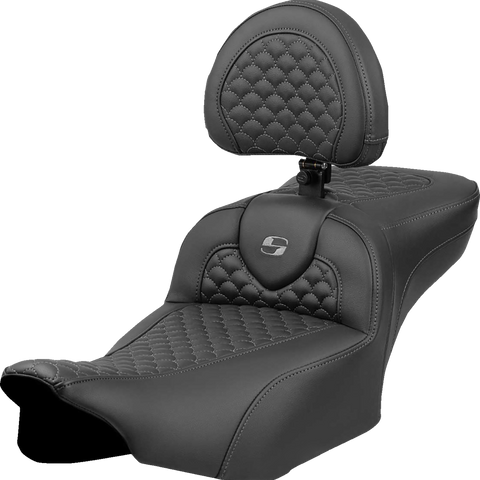 SADDLEMEN Roadsofa* Extended Reach Seat - Dragon Scale Stitch - Dark Gray Stitch - w/ Backrest - FL '23-'24 823-07-209B2