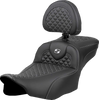 SADDLEMEN Roadsofa™ Extended Reach Seat with Backrest for FLT/FLH 2023-2024 - Dragon Scale Stitch in Silver